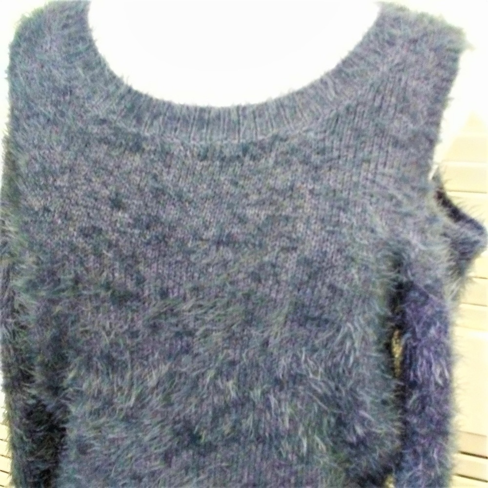 Moth Sweater Fuzzy Eyelash Knit Long Sleeve Cold Shoulder Pullover Womens Medium - Picture 2 of 8